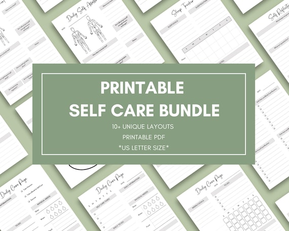 Self Care Printable Bundle PDF - Sleep Tracker - Journal - Daily Care - Hygiene Routine - Mood Tracker - Works Digitally - US Letter Size