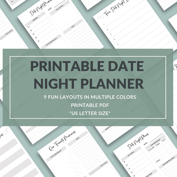 Date Night Planner For Couples Printable PDF - Date Budget, Plans, Memories, Ideas, and Important Couple Dates - Works Digitally - US Letter
