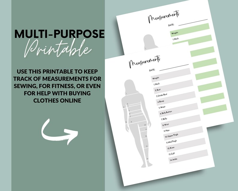 Common Body Measurements Printable PDF - Great for Fitness, Sewing ...