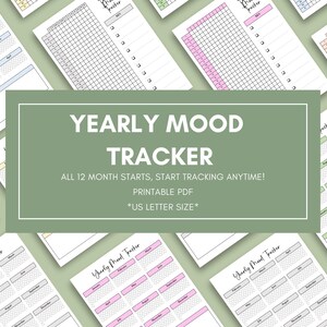 Yearly Mood Trackers Printable PDF - Start Anytime! - Box and Bubble Trackers - Year at a Glance - Works Digitally - US Letter Size