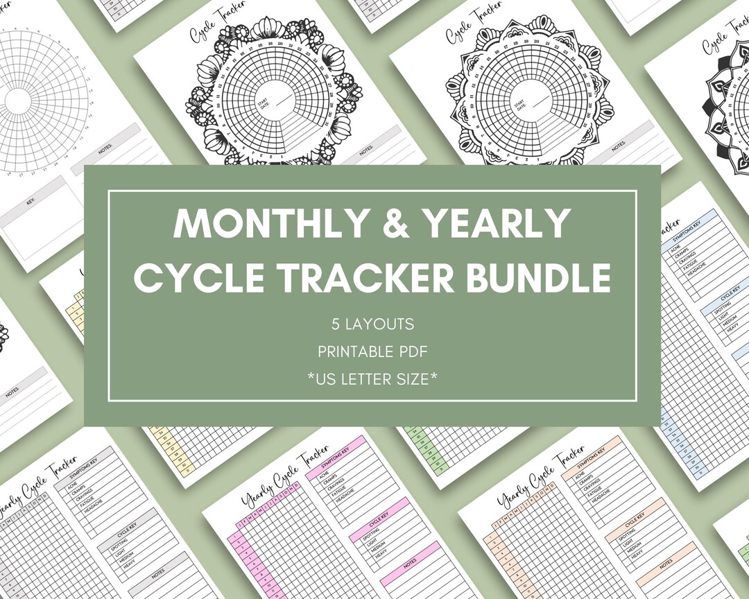 Cycle Tracker Bundle Printable PDF - Yearly Period Tracker - Colorable ...