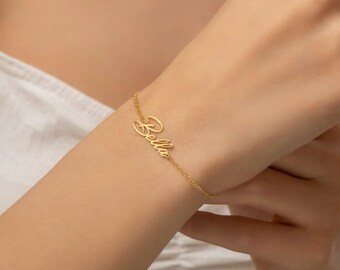 14K Gold Name Bracelet, Nameplate Bracelet, Personalize Name Bracelet, Custom Name Bracelet, Personalized Jewelry, Christmas Gift, Mama Gift
