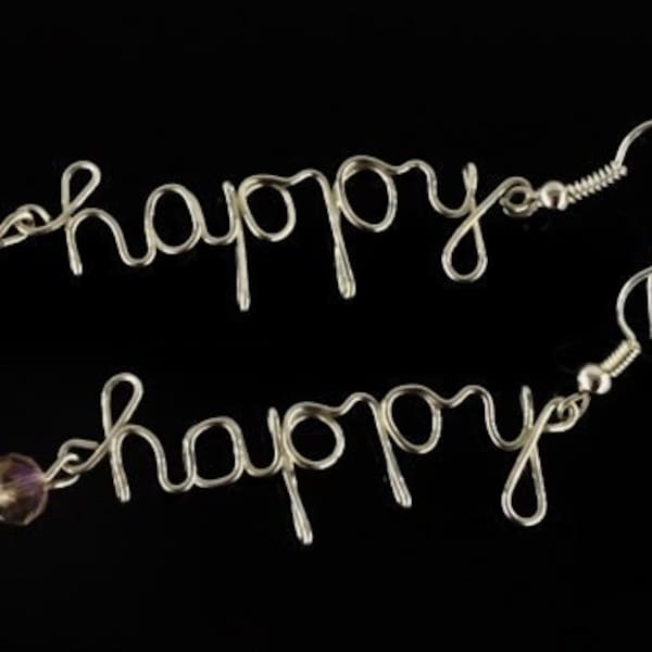 Name earrings "happy" 925-sterling silver wire, 5 letters, personalized