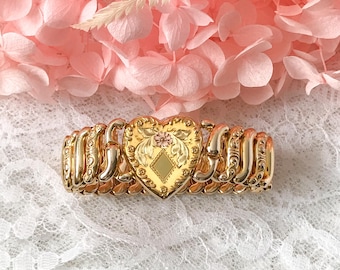 Vintage Heart Sweetheart Bracelet Expansion Gold Fill Etched