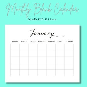 Monthly Blank Calendar, Simple Calendar, 11 X 8.5 Inches, Horizontal ...
