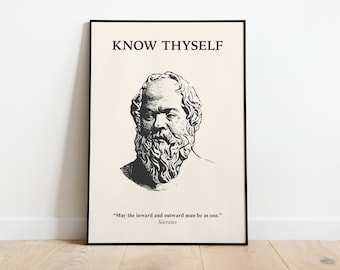 Cita de Sócrates, póster estoico: diseño retro minimalista, arte mural estoico, descarga instantánea.