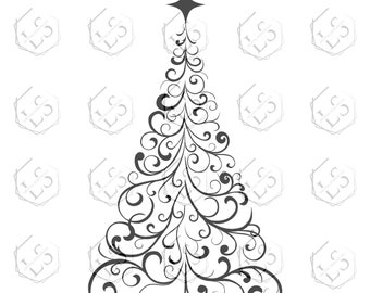 Swirl Christmas Tree SVG: Decorative Cut File (Digital Download)