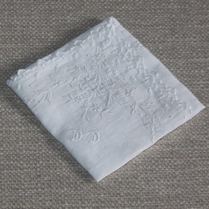 Old collection embroidered handkerchief in white batiste