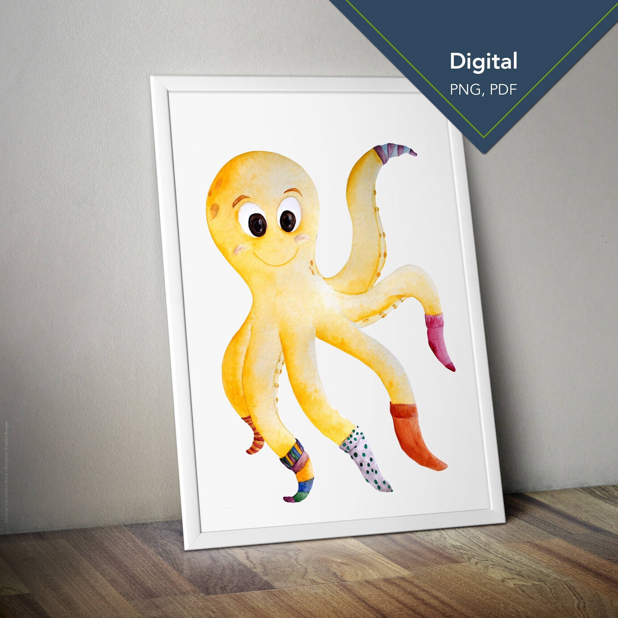 Digital Nursery Picture Octopus with Socks
