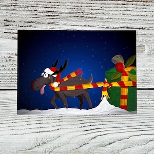 Weihnachtskarte Geschenke-Elch