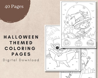 Digital Download , Halloween Themed Coloring Book, PDF Printable Pages
