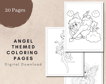 Libro para colorear con temática de ángeles, páginas imprimibles en PDF, descarga digital