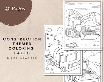 Construction Themed Coloring Book, PDF Printable Pages, Digital Download