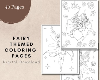 Fairy Themed Coloring Book, PDF Printable Pages, Digital Download