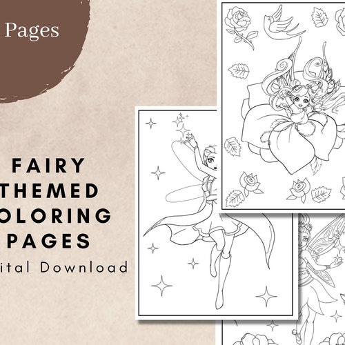 Fairy Themed Coloring Book PDF Printable Pages Digital - Etsy