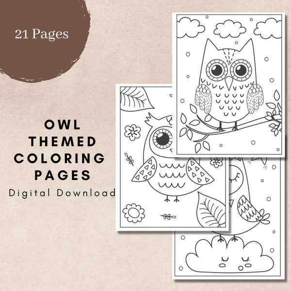 Digital Download, Owl Themed Coloring Book, PDF Printable Pages