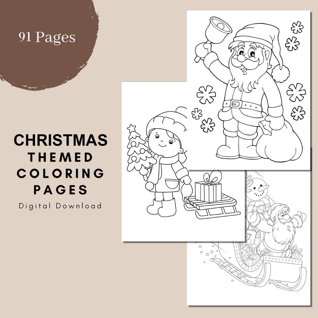 Christmas Themed Coloring Book PDF Printable Pages Digital Etsy