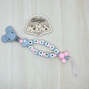 Babygeschenk Schnullerkette mit Name , kinderwagenkette, schlüsselanhänger und Greifling aus silikon perlen mädchen adaptor gratis Kette Doppelnamen