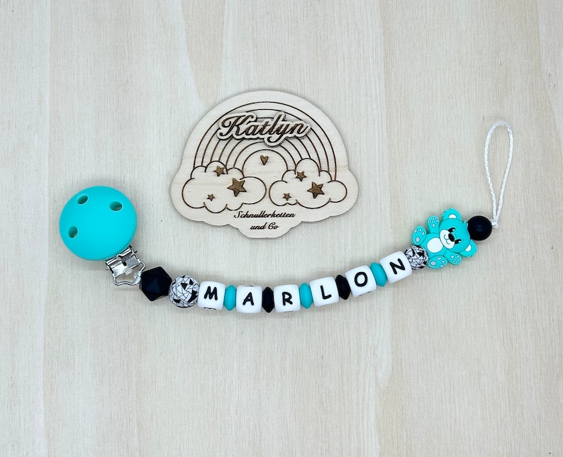 Schnullerkette mit Name Kinderwagenkette Greifling Schlüsselanhänger bärchen Babygeschenk Set . Schnullerkette