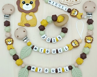 Schnullerkette mit Name  Kinderwagenkette Greifling usw. Geschenk Set .