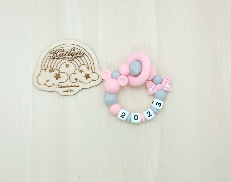 Babygeschenk Schnullerkette mit Name , kinderwagenkette, schlüsselanhänger und Greifling aus silikon perlen mädchen adaptor gratis Greifling