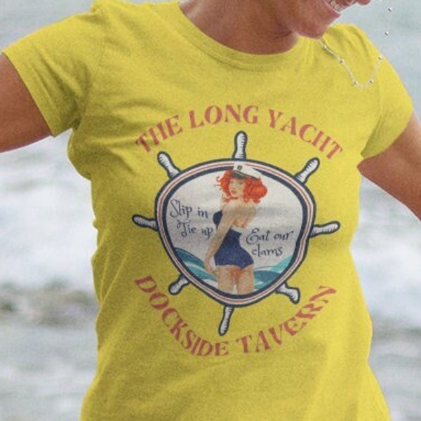 Retro Sexy Sailor T-Shirt Yellow Vintage Naughty Pin-Up Girl T Shirt Man's Dirty Joke Tshirt Woman's Nautical Top Boat Crew Tee Yacht Wear