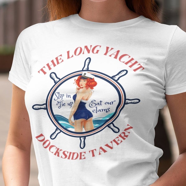 Retro Sexy Sailor T-Shirt White Vintage Naughty Pin-Up Girl T Shirt Man's Dirty Joke Tshirt Woman's Nautical Top Boat Crew Tee Yacht Wear