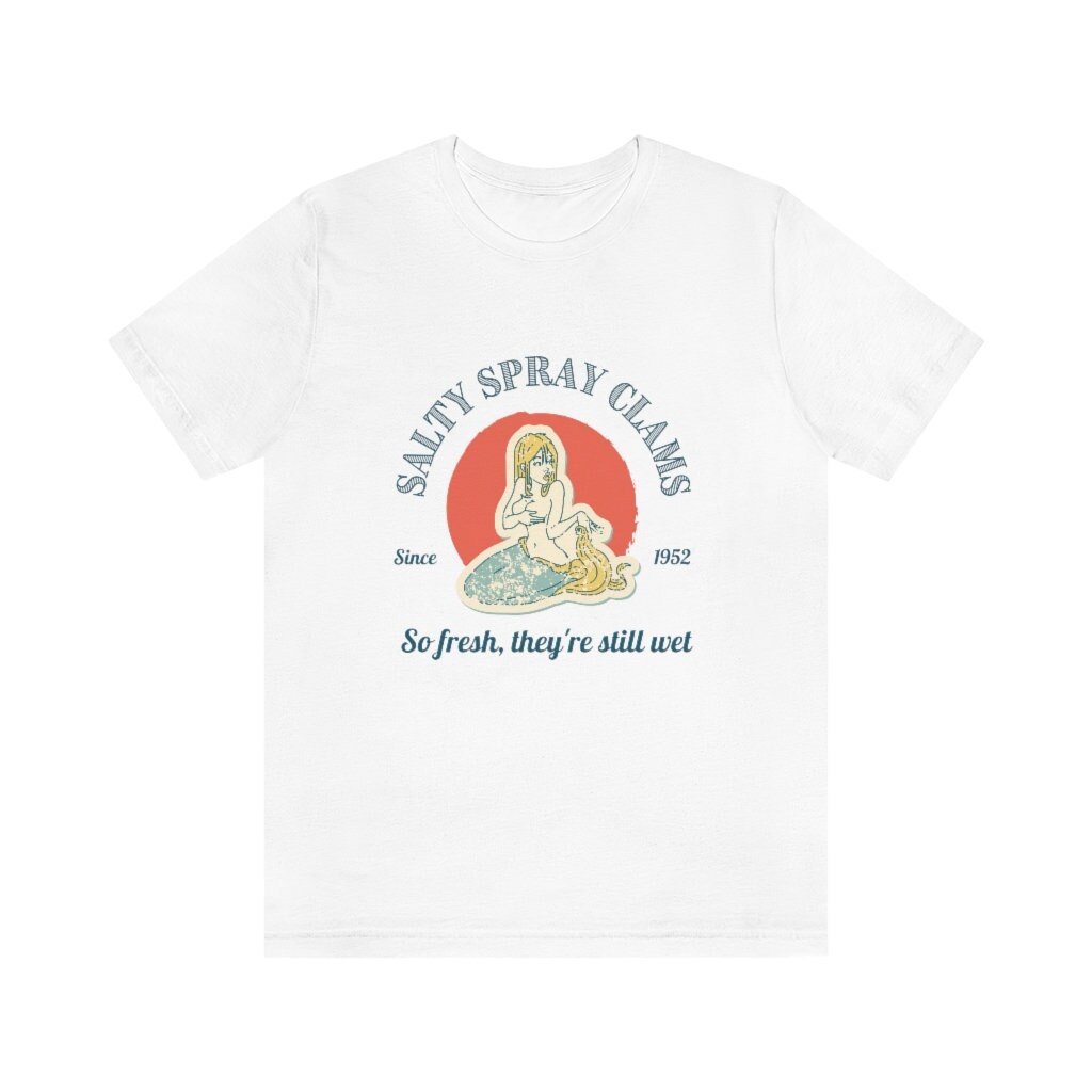 Vintage Mermaid White Tshirt Sexy Pin-Up T-Shirt Retro Logo T Shirt Naughty Tee Dirty Joke Sex Kitten Bombshell Woman's Beach Cover-Up