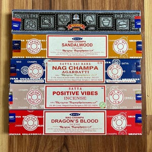 Satya Incense Sticks | Pure Indian Palo Santo Nag Champa Dragons Blood Incense | 15g individual boxes APPROX 12 STICKS