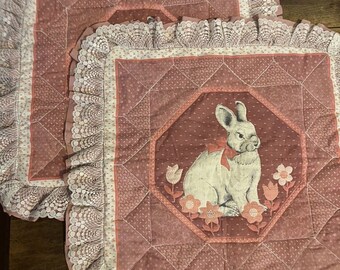 Vintage 2 Cranston Easter Rabbit Pillow Cases 16" Quilt