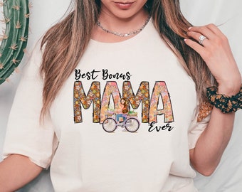 Best Bonus Mama Shirt, Cyclist Mama Shirt, Cute Mama Bonus Tshirt, Mother's Day Tshirt, Funny Bicycle Lover Mama Tee, Floral Mother Shirt