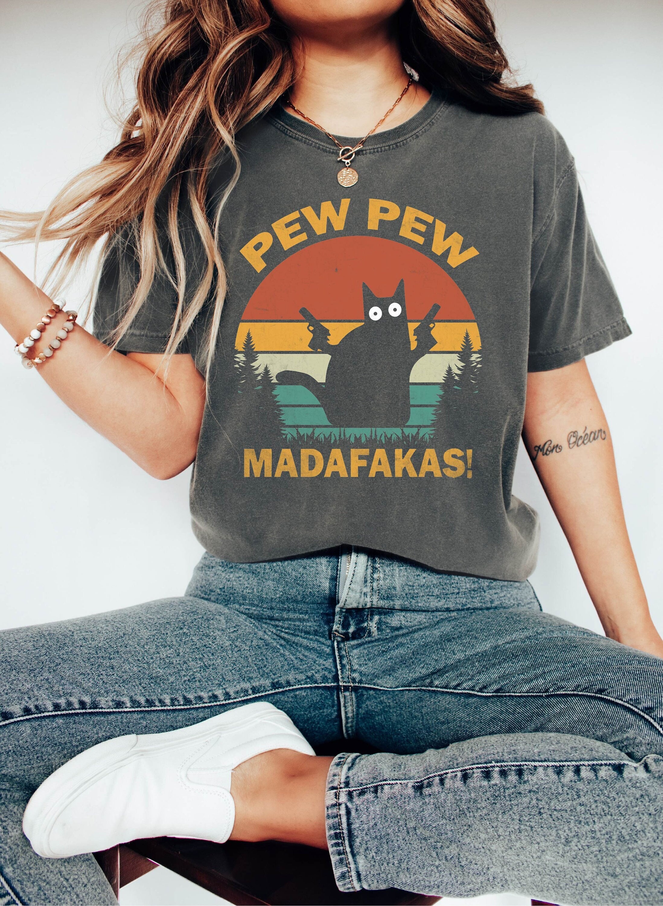 GR8Shop Vintage Pew Pew Dog Lovers Madafakas With Gun Pistol T - Foto 10