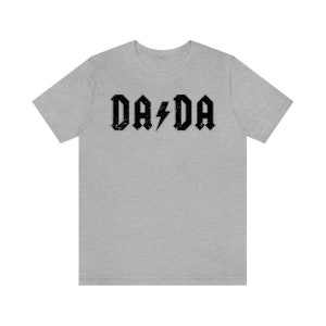 May include: A gray t-shirt with a black graphic that says "DA DA" with a lightning bolt in between the words.
