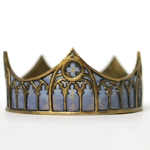 Blue and Gold Cathedral Crown: Gothic Cosplay Headpiece
