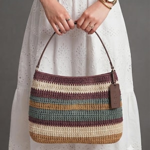 Hand-Crocheted Cotton Shoulder Bag, Boho Tote, Linen Lined Purse