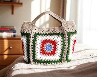 Handgemachte Häkeln Umhängetasche in Oma Square Tasche