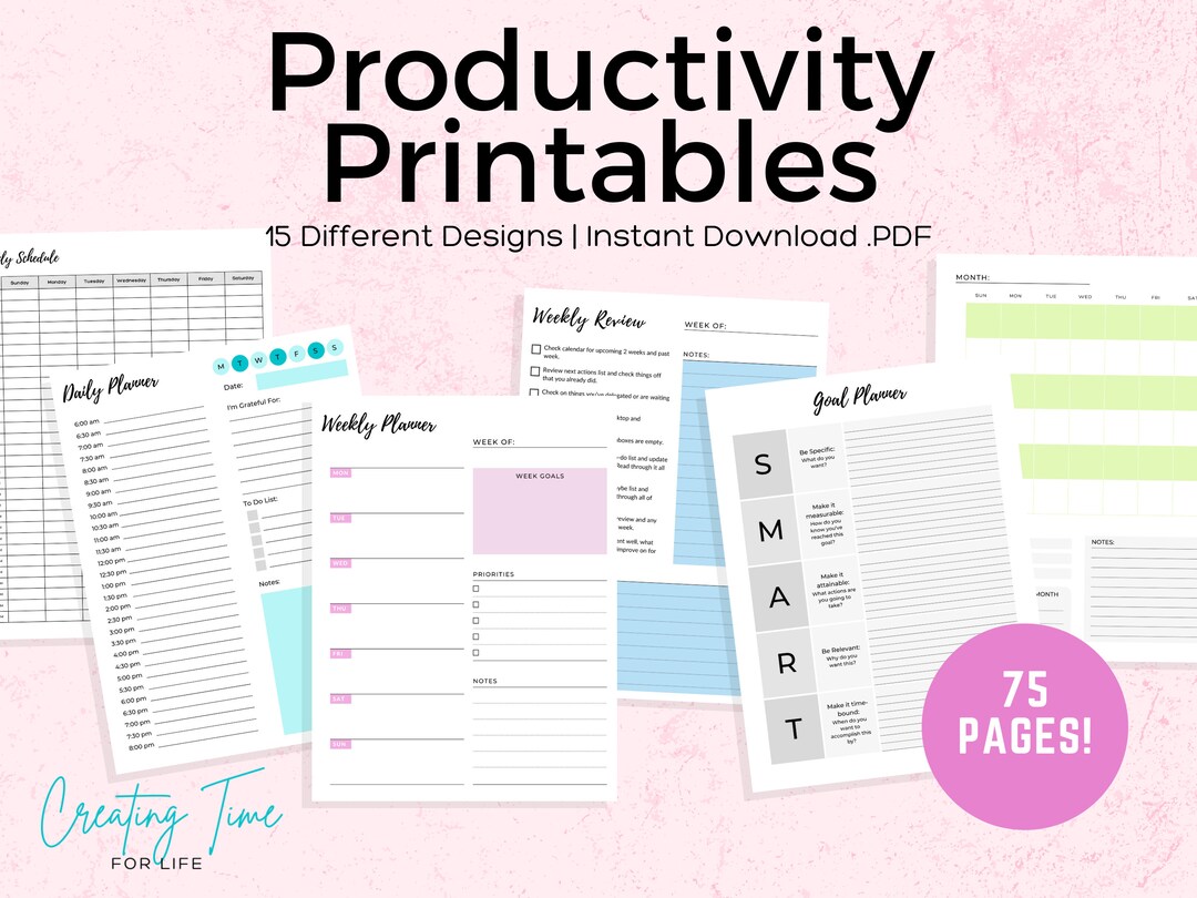 Productivity Planner Printables | Daily, Weekly, Year Planning | Goal ...