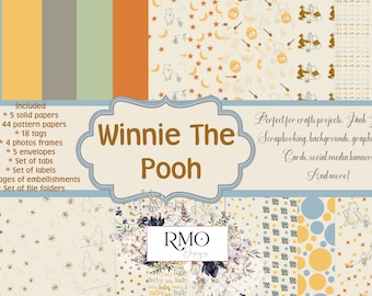 Winnie The Pooh Junk Journal Kit, Ephemera, Tags (Digital Download)