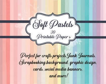 30 Soft Pastel Printable Papers, Scrapbook, Junk Journal (Digital Download)