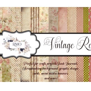 Vintage Rose Junk Journal Kit, Ephemera Pocket, InsertFolding Folio, Printable Kit, DIY Craft, Digital Folder, Instant Download