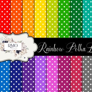 Rainbow Polka Dot Digital Paper, Junk Journal, Scrapbooking