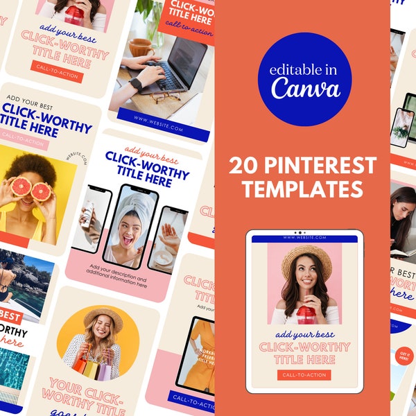 12 modèles Pinterest colorés modernes | Canva Modèle Pinterest | Modèle de médias sociaux | Modèles d'épingles Pinterest | Marketing Pinterest