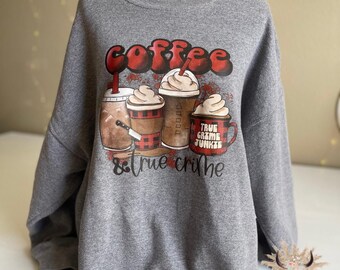 Kaffee und True Crime Sweatshirt: Kuscheliges Fleece-gefüttertes Rundhalsausschnitt