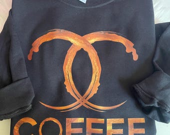 Kaffee Sweatshirt: Kuscheliges, Fleece-gefüttertes Rundhals-Shirt, Handgemacht
