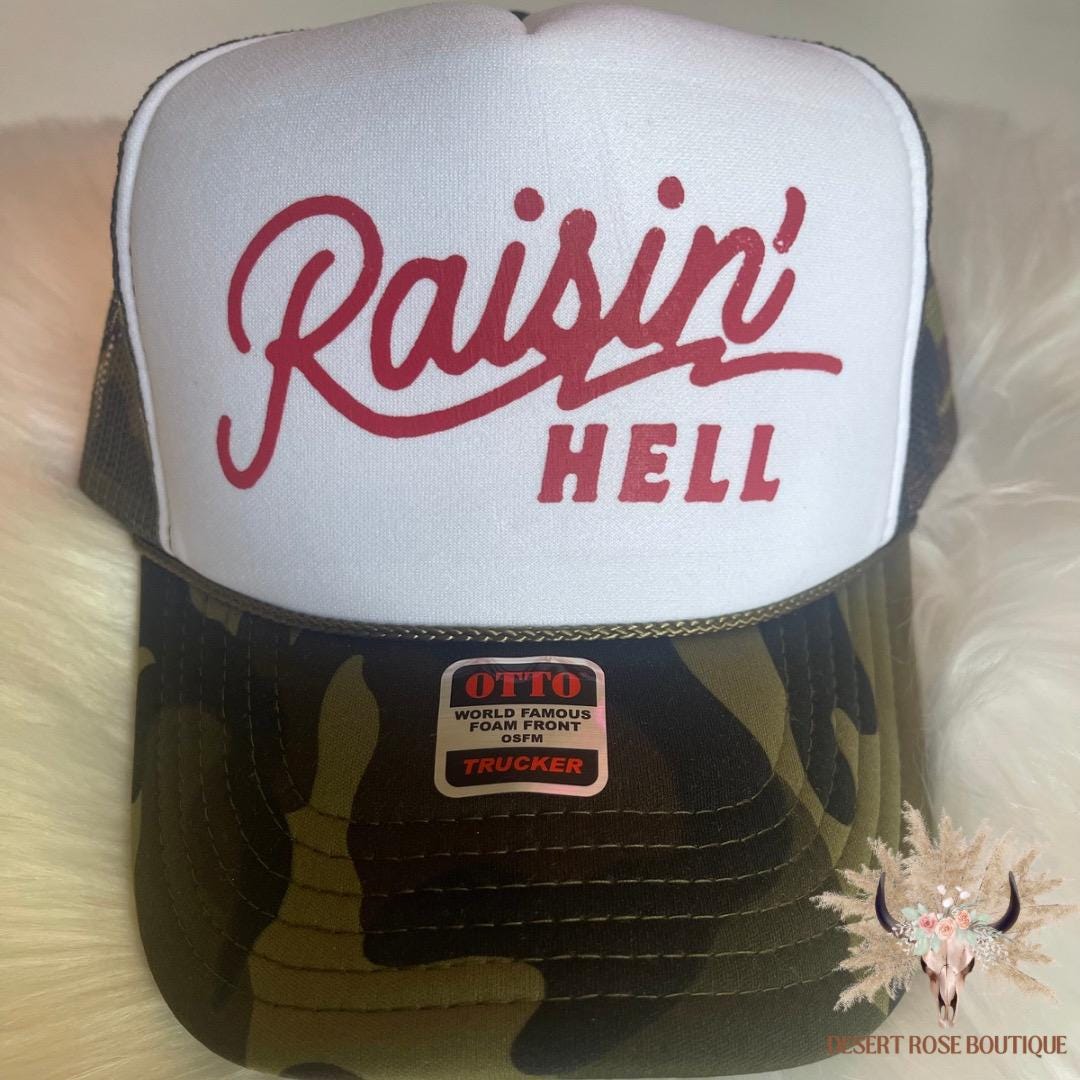 OTTO Raisin’ Hell Camo Country Rock Sleaze Biker Babe Trucker Hat RAISIN main image 2