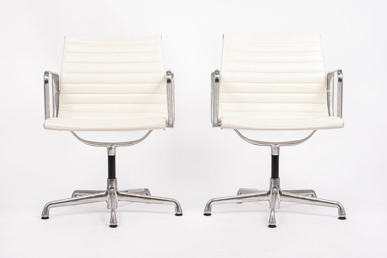 Mid Century White Leather Office Chairs by Eames for Herman Etsy