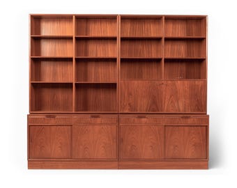 Mid-Century Danish Teak Wood Bookshelves with Dropdown Desk by Bjerringbro Møbler