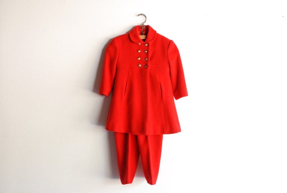 Vintage Handmade Girl's Red Wool Winter Coat and … - image 2