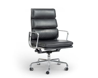 Eames for Herman Miller Tall Black Leather Desk Chair Soft Pad