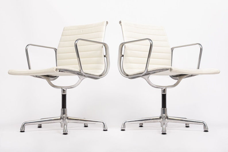 Mid Century White Leather Office Chairs by Eames for Herman Etsy